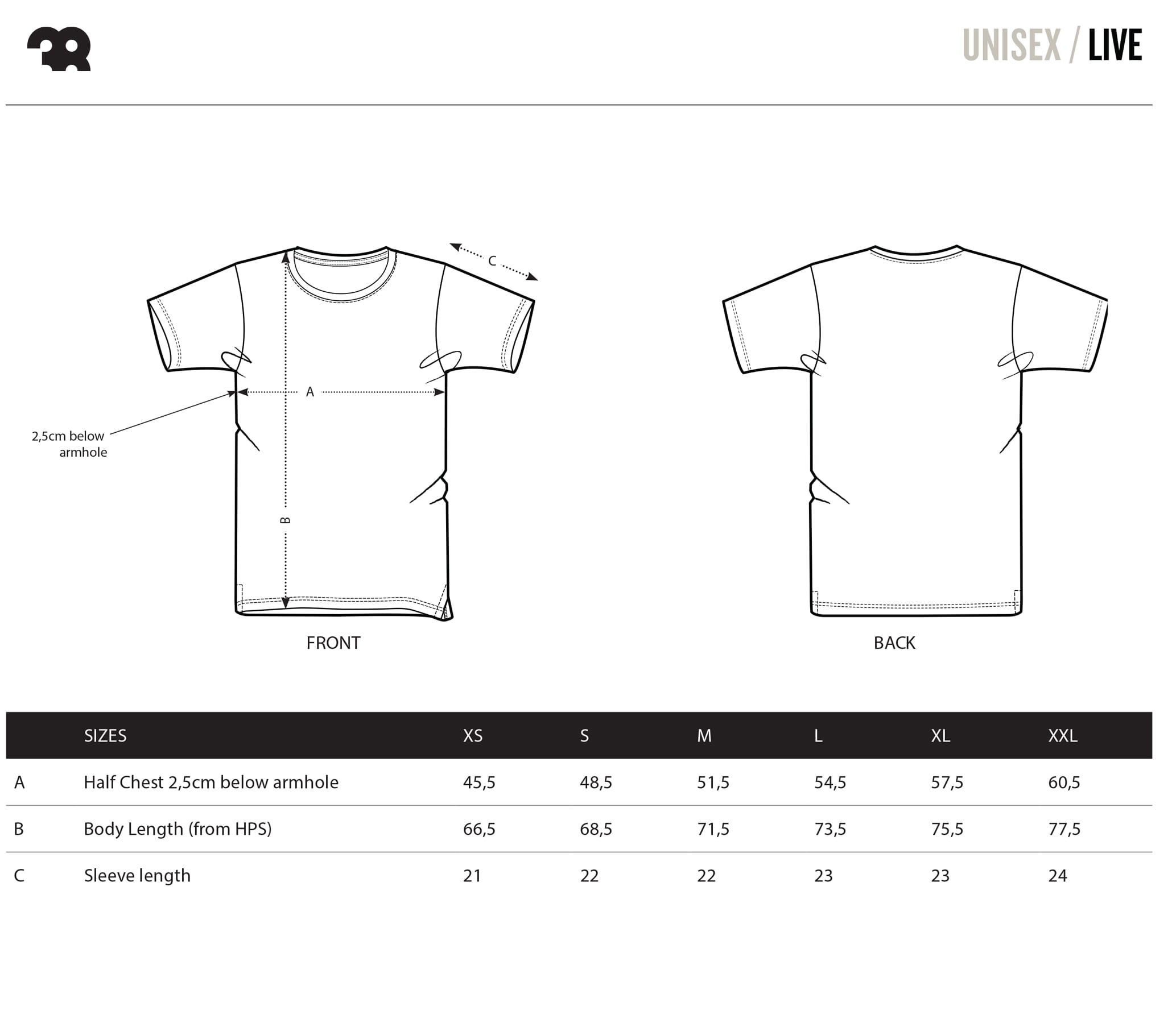 38 T-shirts Unisex Size Chart