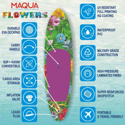 Maqua Flowers 10'8" Inflatable Stand Up Paddle Board Kayak Kit