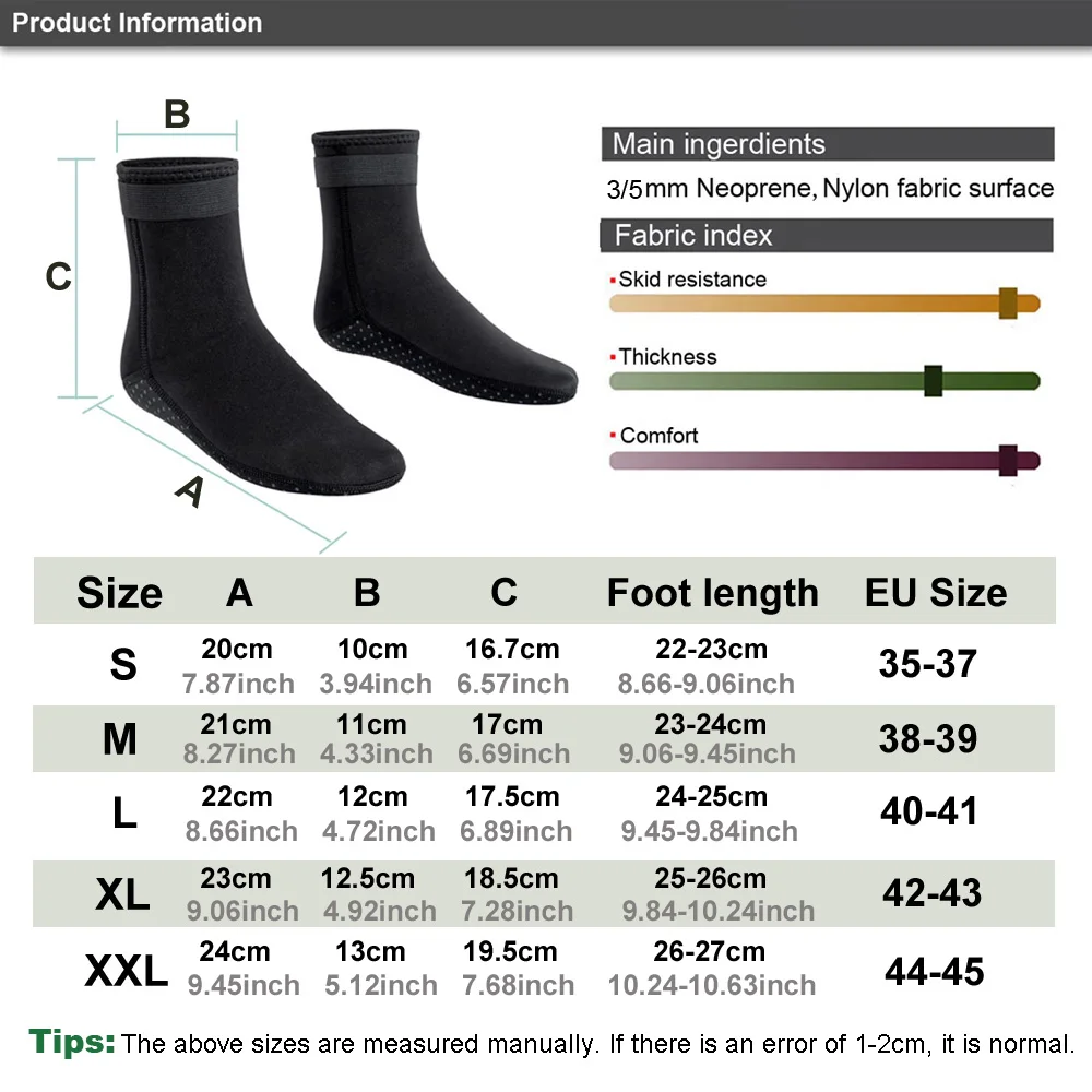 Neoprene Socks Size Guide