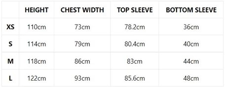 Saltrock Four Seasons Size Chart