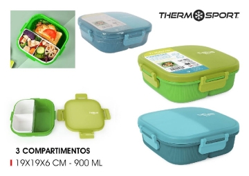 Square Thermosport Lunch Box with Three Compartments 900ml