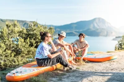 Pure Air All-Round iSUP Coast 10'10" with adjustable aluminum SUP/KAYAK 4T paddle and safety leash Minicombo (Orange)