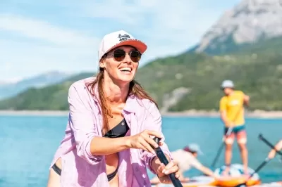 Pure Air All-Round iSUP Coast 10'10" with adjustable aluminum SUP/KAYAK 4T paddle and safety leash Minicombo (Orange)