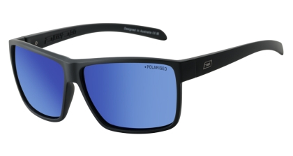 Dirty Dog Rackateer - Satin Black-Grey|Blue Mirror Polarised Sunglasses