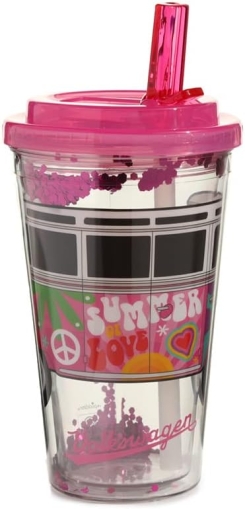 Shatterproof Volkswagen VW T1 Camper Bus Summer Love Double Walled Cup with Straw and Lid