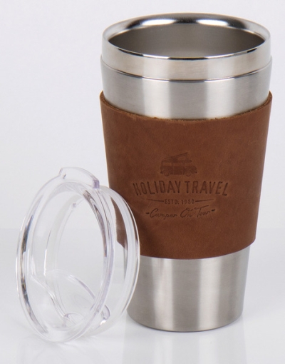 Holiday Travel Thermo Vacuum Cup 550ml with Lid Brown Synt. Leather