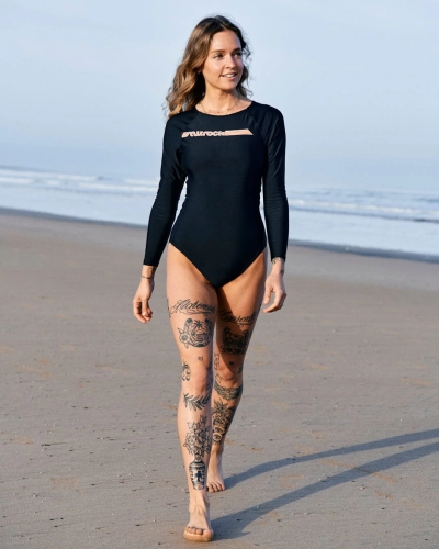 Saltrock Cora Retro Recycled Womens Long Sleeve Swimsuit Dark Grey