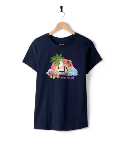 Saltrock Floral Lost Ships Womens T-Shirt Blue