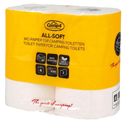 WC Camp4 Toilet Paper for Camping Toilets 2-ply, 250 sheets per roll, 4 rolls