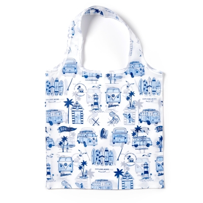 Foldable Reusable Shopping Bag Volkswagen VW T1 Camper Bus Explore More Blue