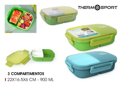 Thermosport Food Container 900ml with Three Compartments and Airtight Sealing