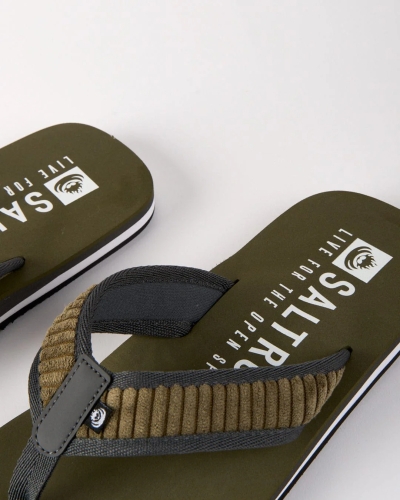 Saltrock Lines Mens Corduroy Flip Flops Green