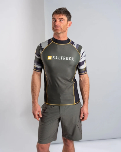 Saltrock Camo Stripe Mens Short Sleeve Rashvest Camo Green